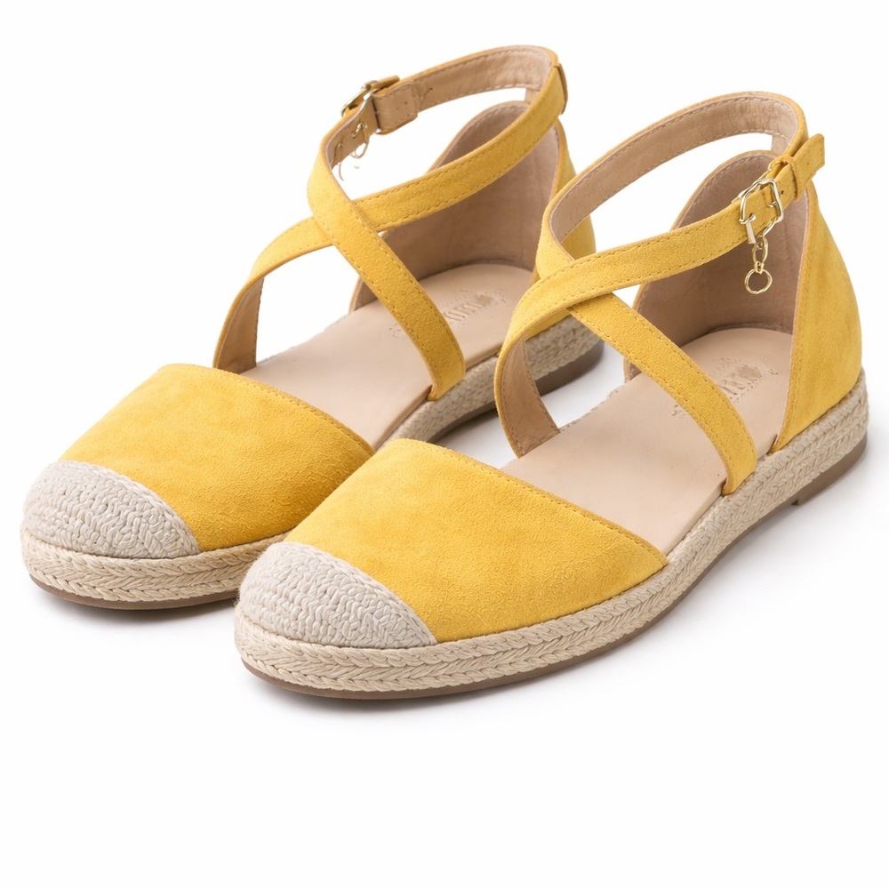 Guess Yellow Suede Cross-Strap Espadrille Flats